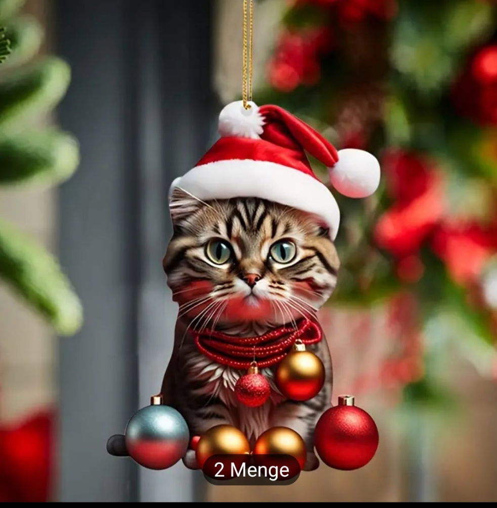 10 × Baumschmuck Katzen Holz Anhänger