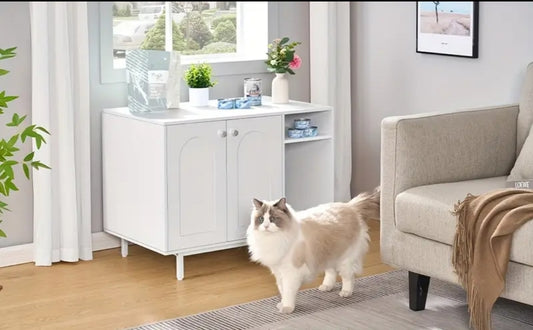 Kommode mit Katzentoilette oder Schlafmöglichkeit in Weiss