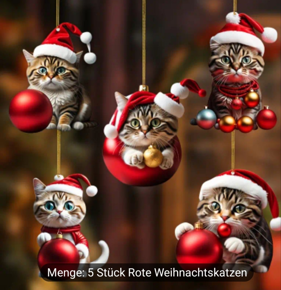 10 × Baumschmuck Katzen Holz Anhänger