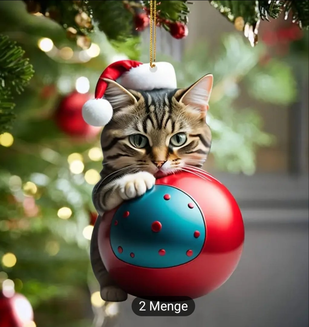 10 × Baumschmuck Katzen Holz Anhänger