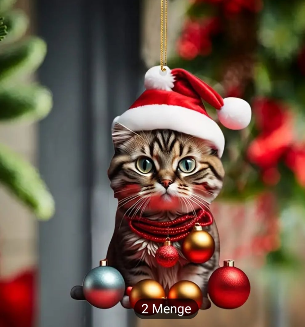 10 × Baumschmuck Katzen Holz Anhänger