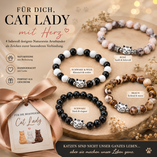 Cat Lady Naturstein-Armband – Mit Herz für die Krebstherapie 🎗️