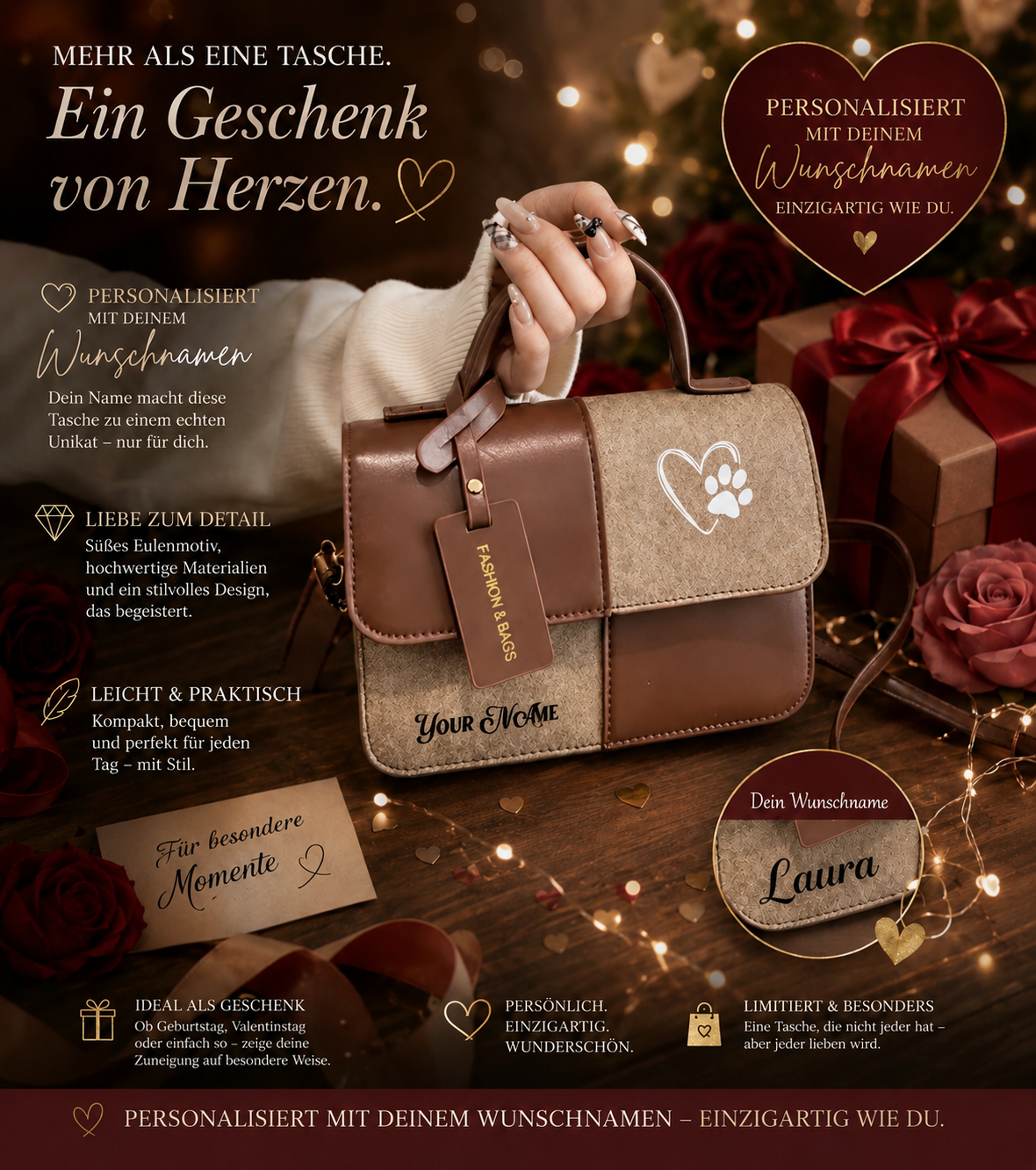 Handtasche mit Wunschnamen in 2 Varianten