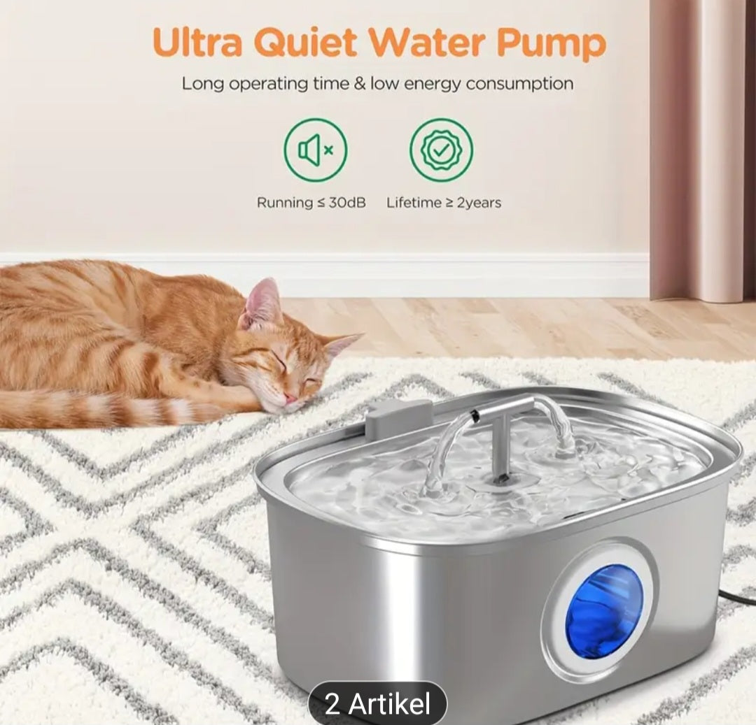 Trinkbrunnen für Katzen & Hunde Edelstahl 2.2l