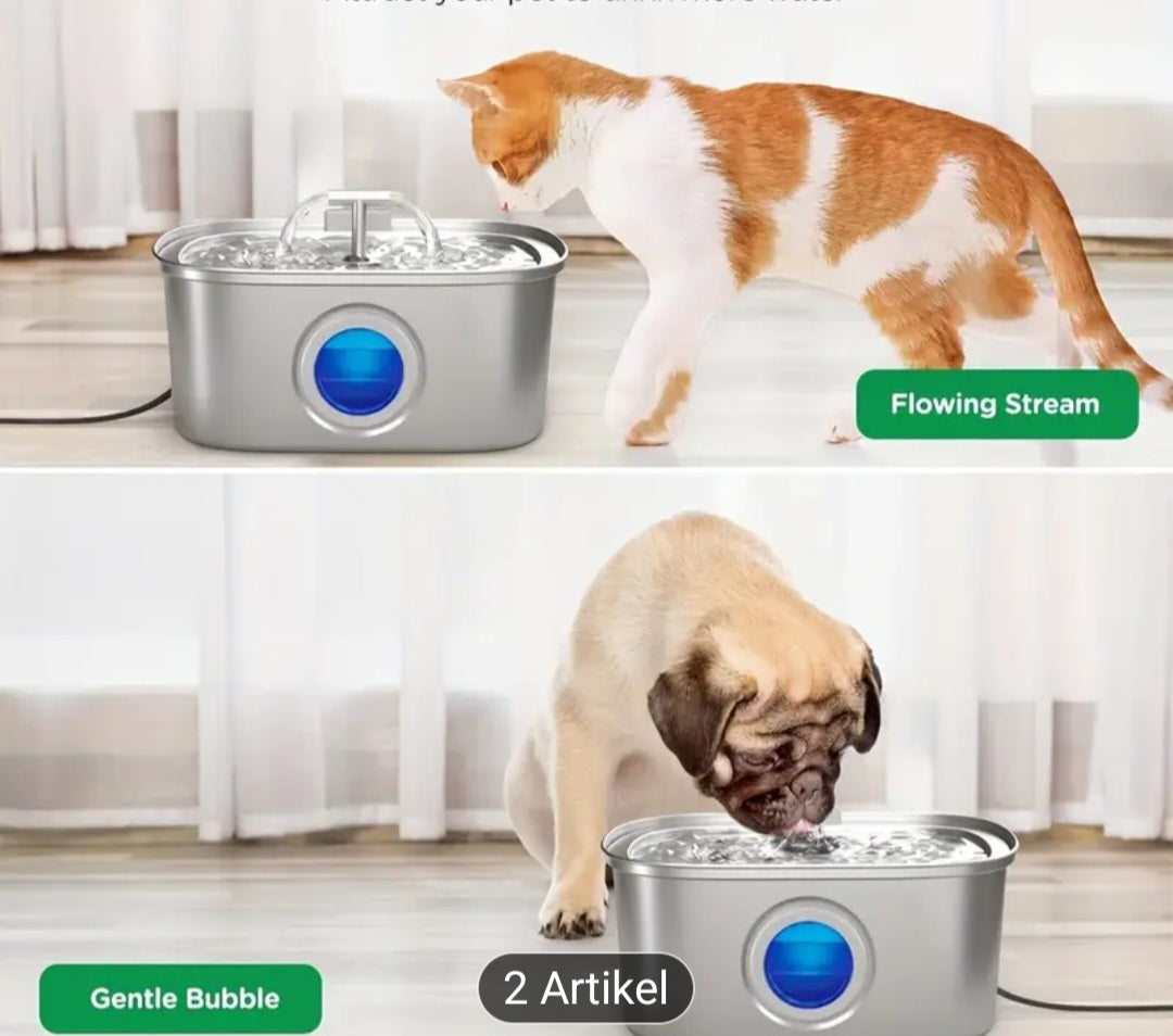 Trinkbrunnen für Katzen & Hunde Edelstahl 2.2l