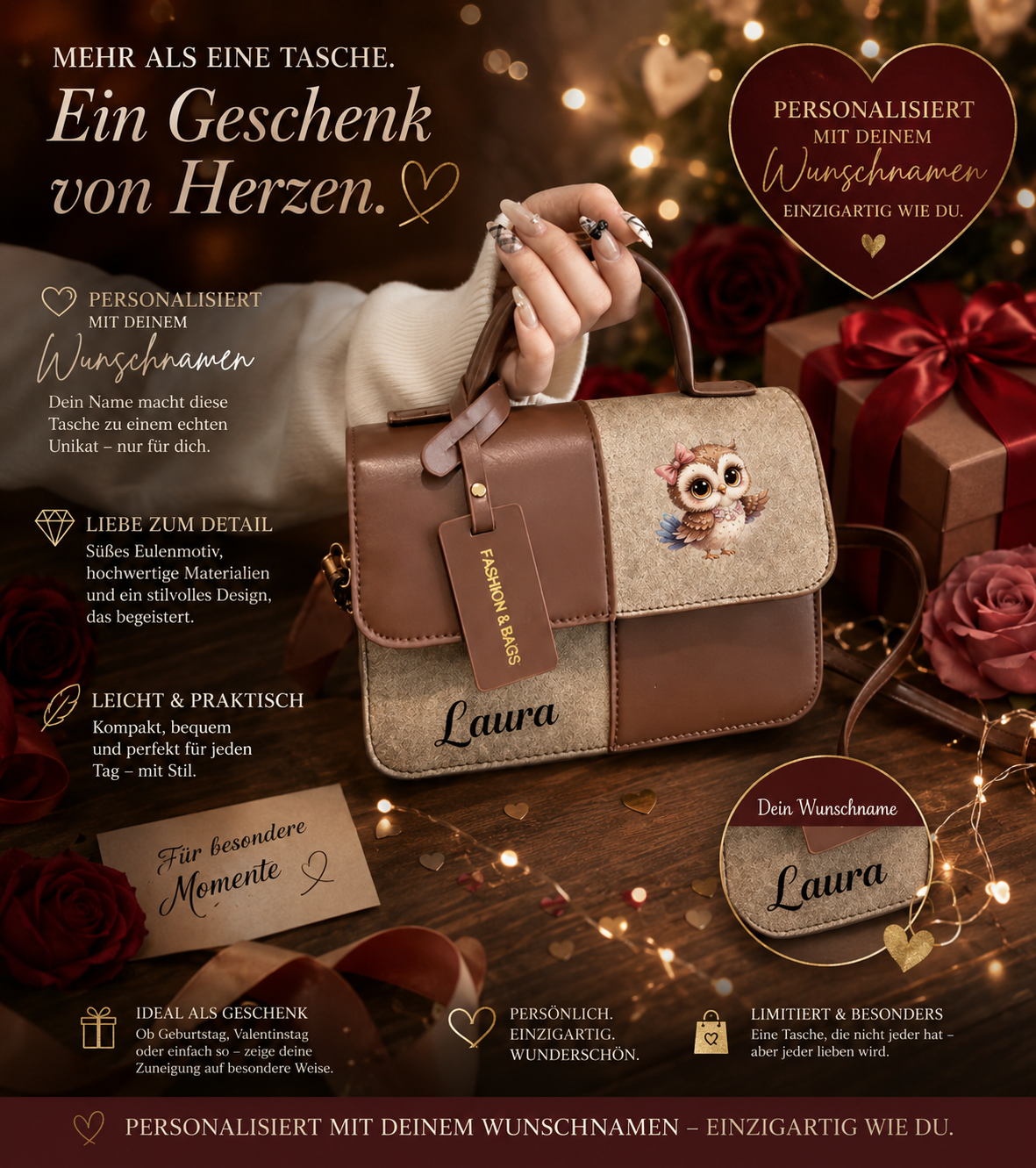 Handtasche mit Wunschnamen in 2 Varianten